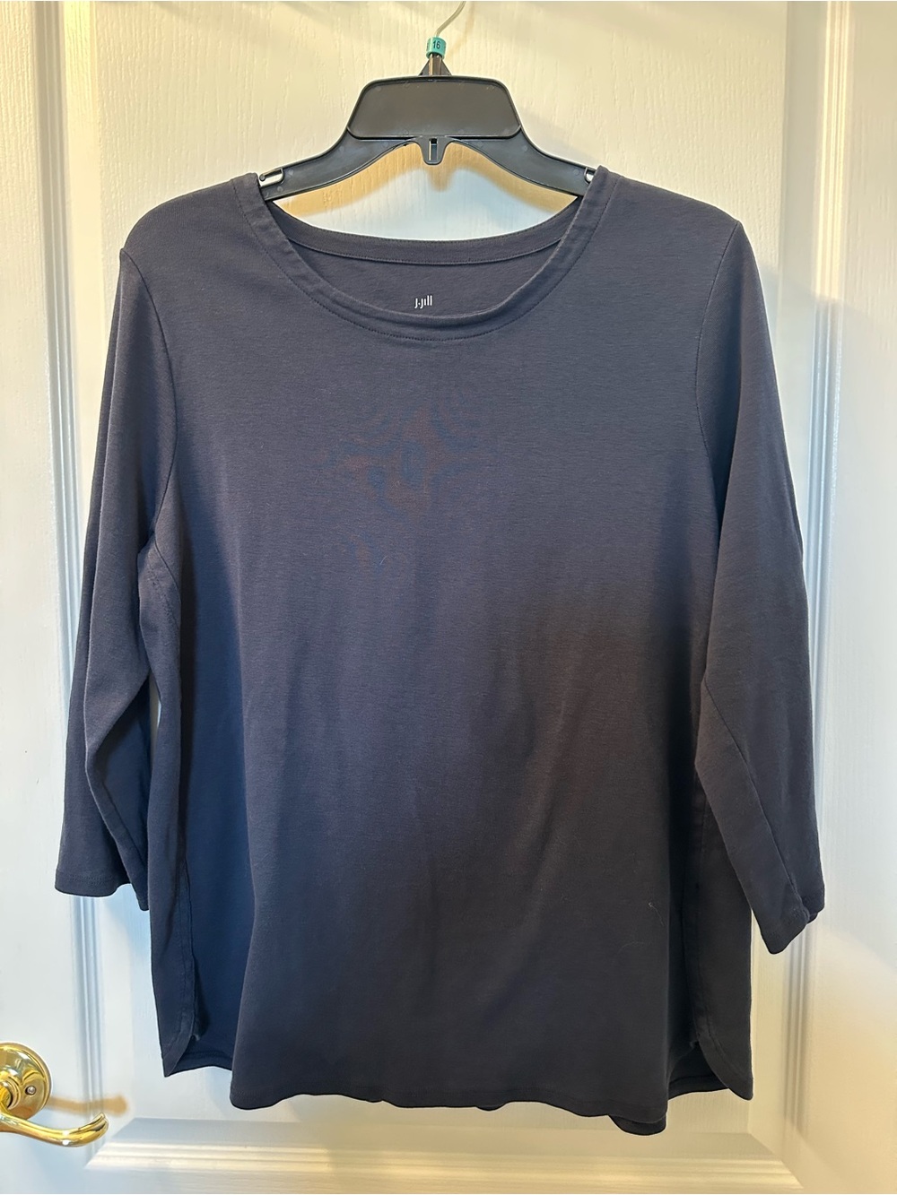 J. Jill Deep Navy Scoop Neck Pima Cotton Long Sleeve Tee sz L EUC